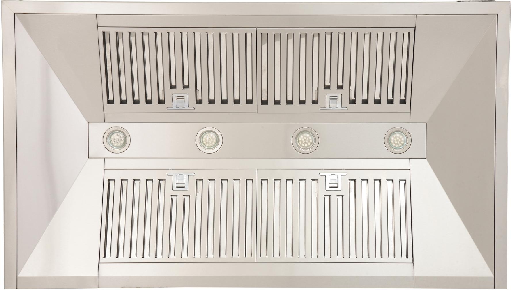 Stainless steel wall range hood with vent grille and 4 LED lights