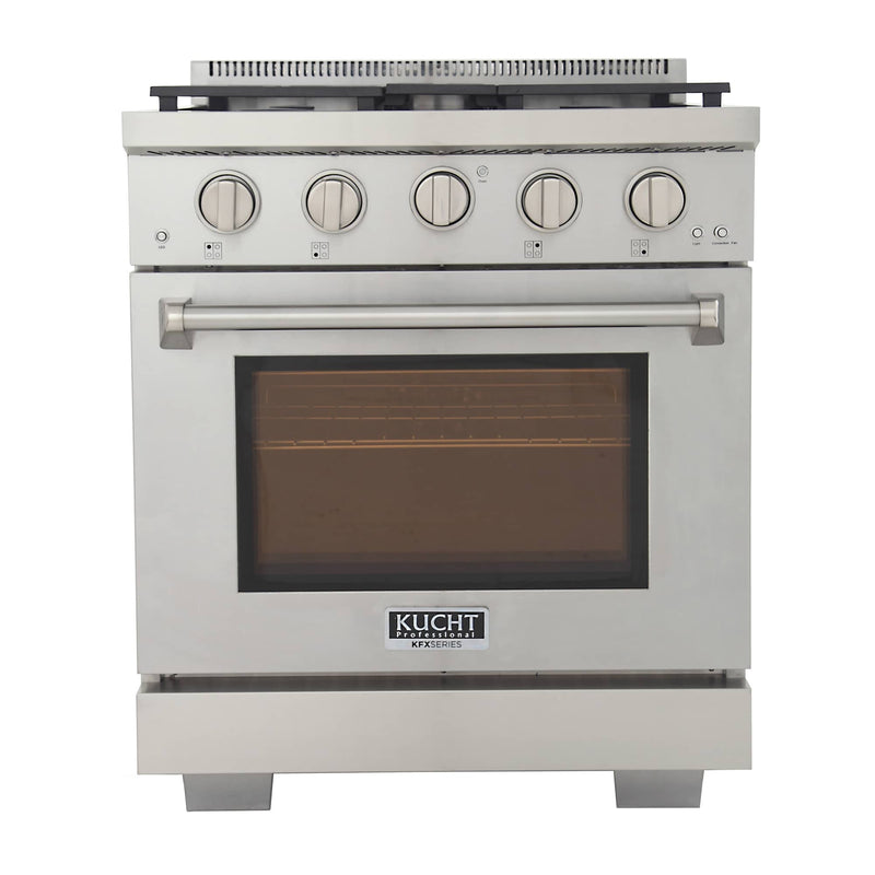 Kucht 5-Piece Appliance Package - 30-Inch Gas Range, Refrigerator, Under Cabinet Hood, Dishwasher, & Microwave Drawer in Stainless Steel