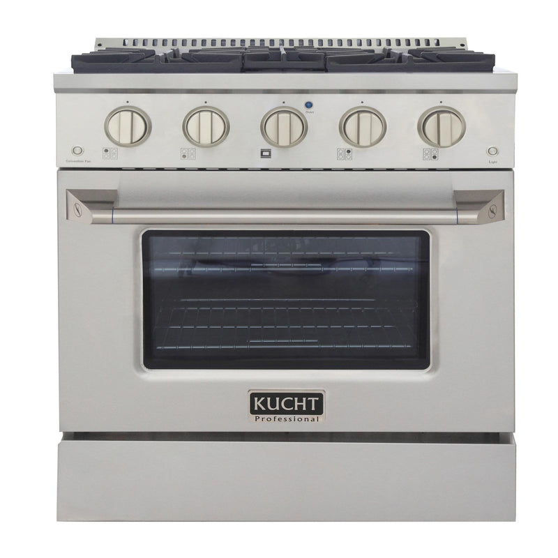 Kucht 5-Piece Appliance Package - 30-Inch Gas Range, Refrigerator, Under Cabinet Hood, Dishwasher, & Microwave Oven in Stainless Steel