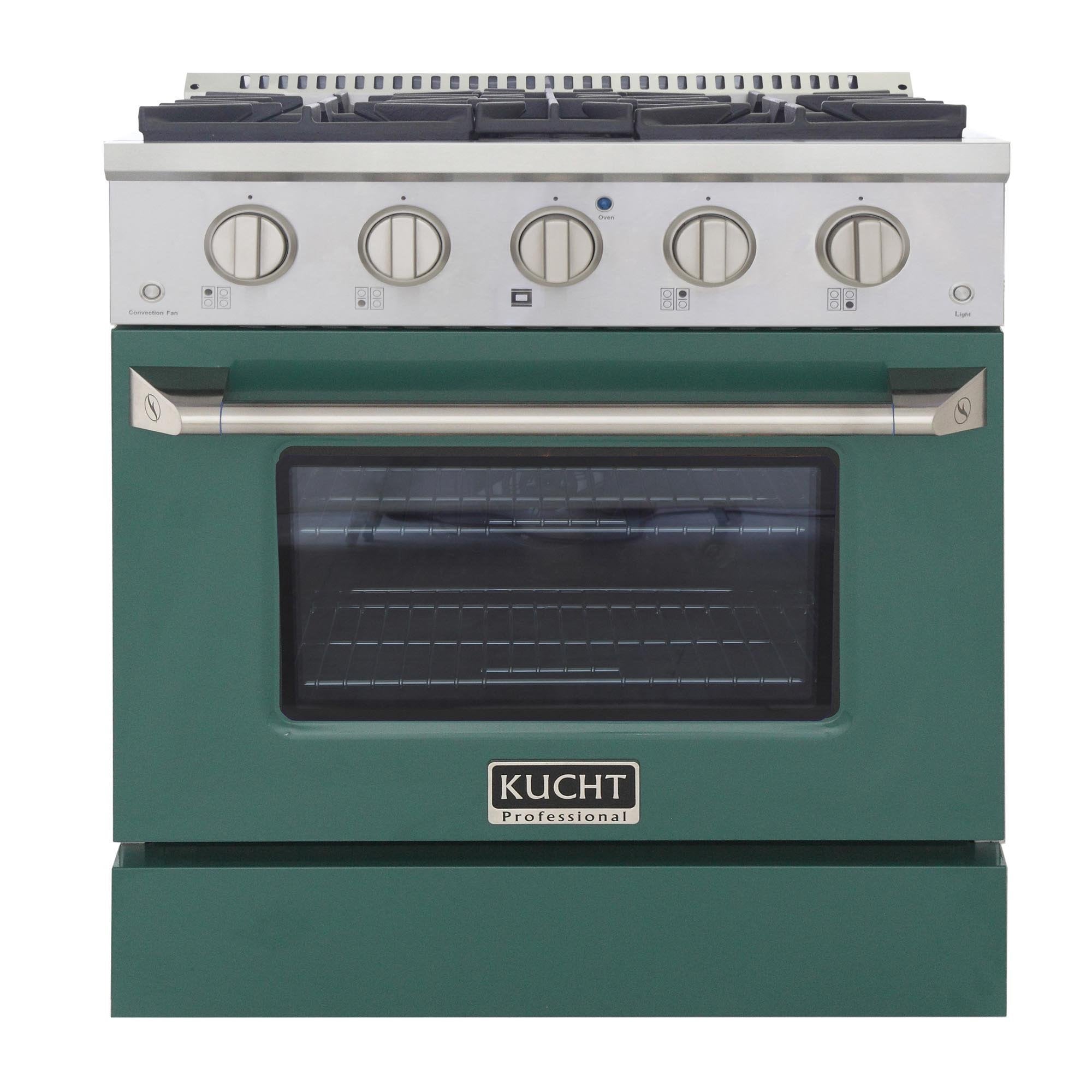 Gas range oven door closed with glass window and Kucht Professional badge