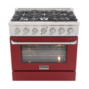 Kucht Professional 36 in. 5.2 cu. ft. Gas Range - Sealed Burners and Convection Oven in Red (KNG361-R) Ranges Kucht 