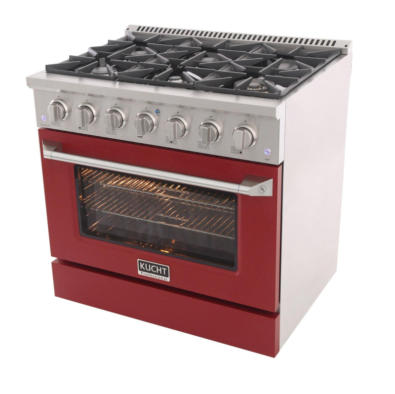 Kucht Professional 36 in. 5.2 cu. ft. Gas Range - Sealed Burners and Convection Oven in Red (KNG361-R) Ranges Kucht 