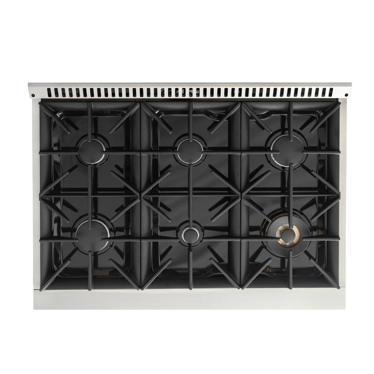 Freestanding range cooktop with 5 black sealed burners and removable grates