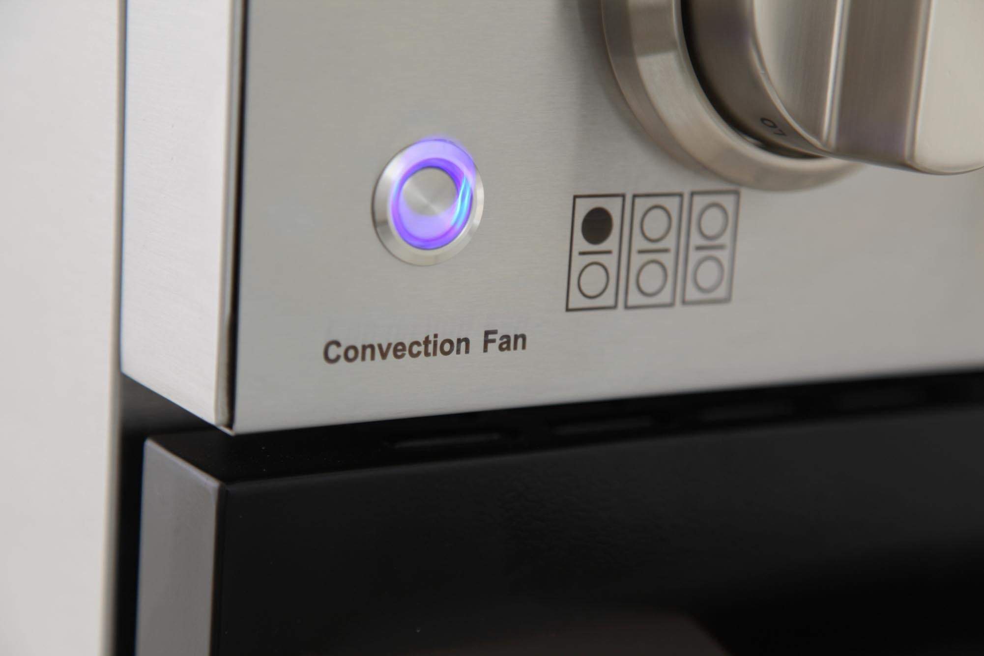 Convection fan control area with indicator light on range panel