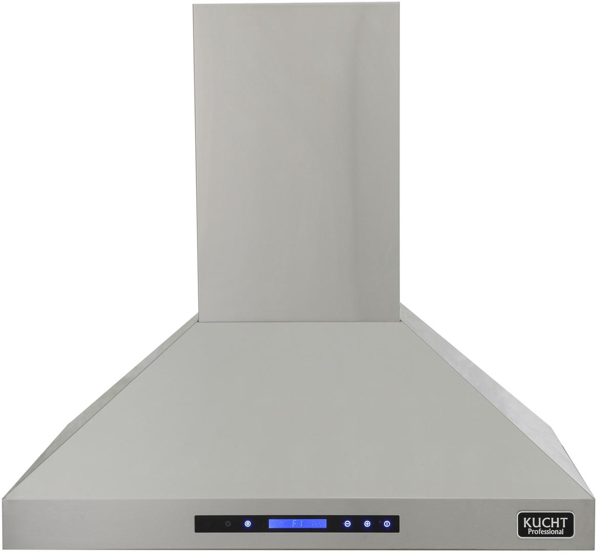 Kucht island range hood, stainless steel chimney design with front control panel
