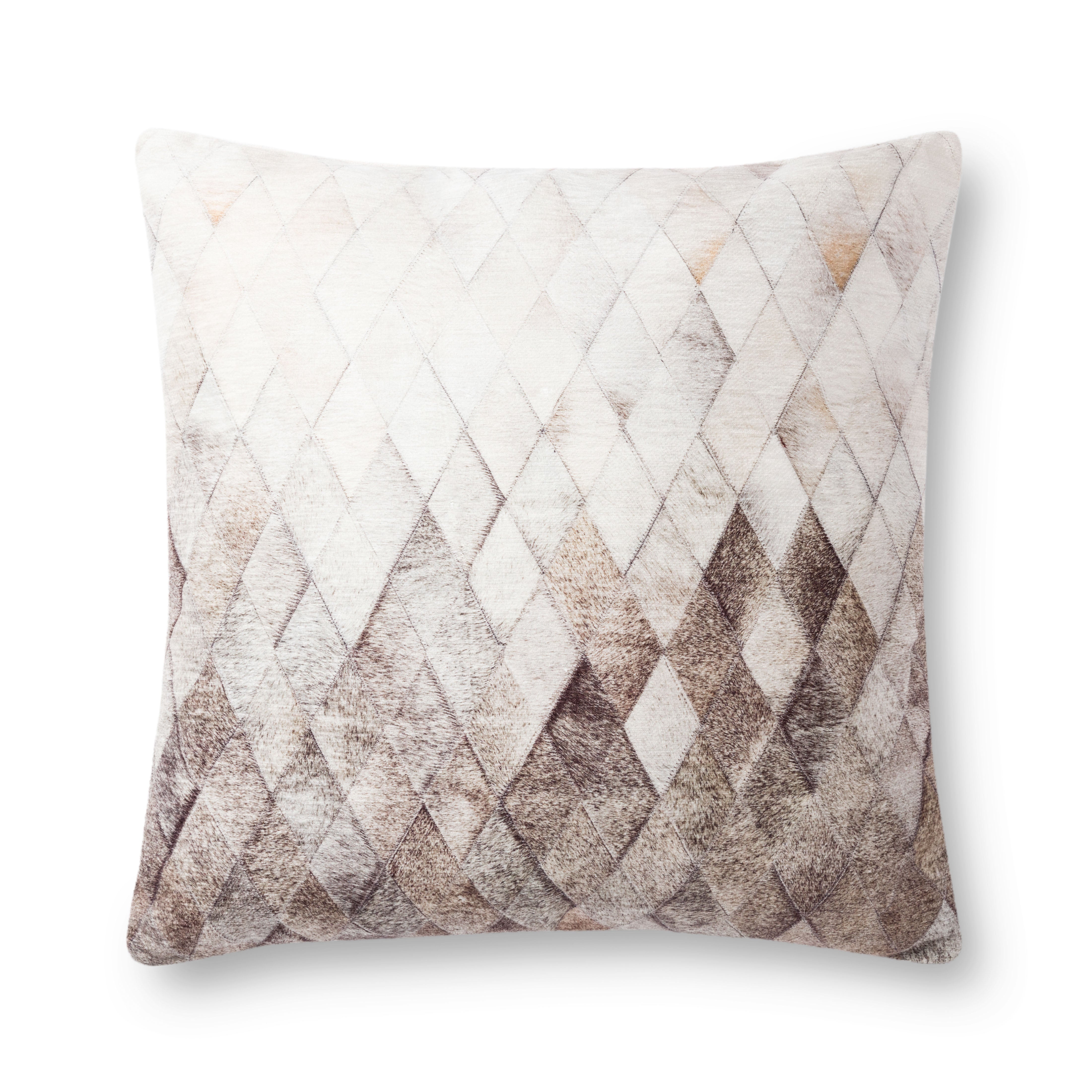 Grey diamond-pattern down fill pillow with square shape and textured fabric