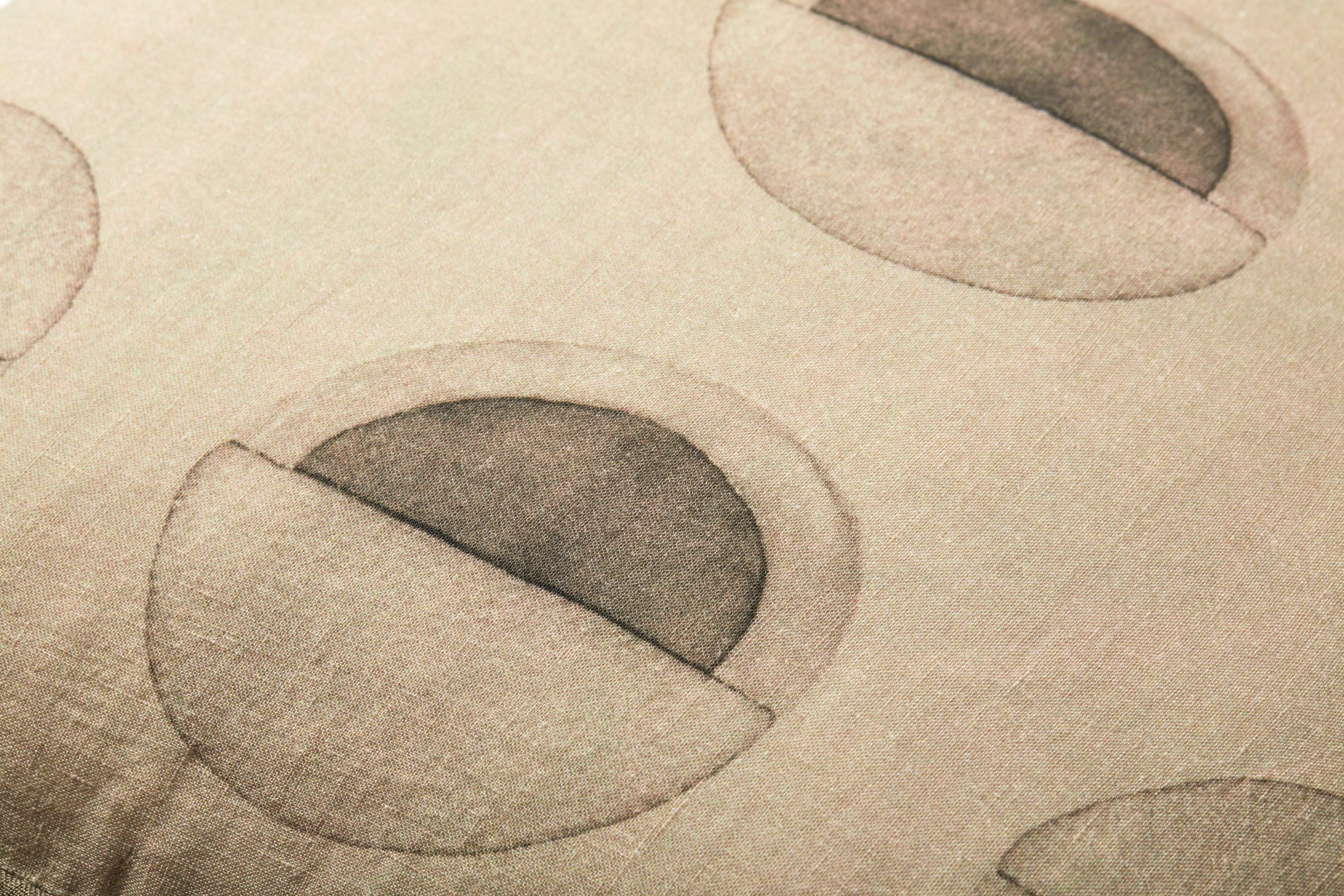 Beige pillow cover with olive-green oval pattern, down-filled