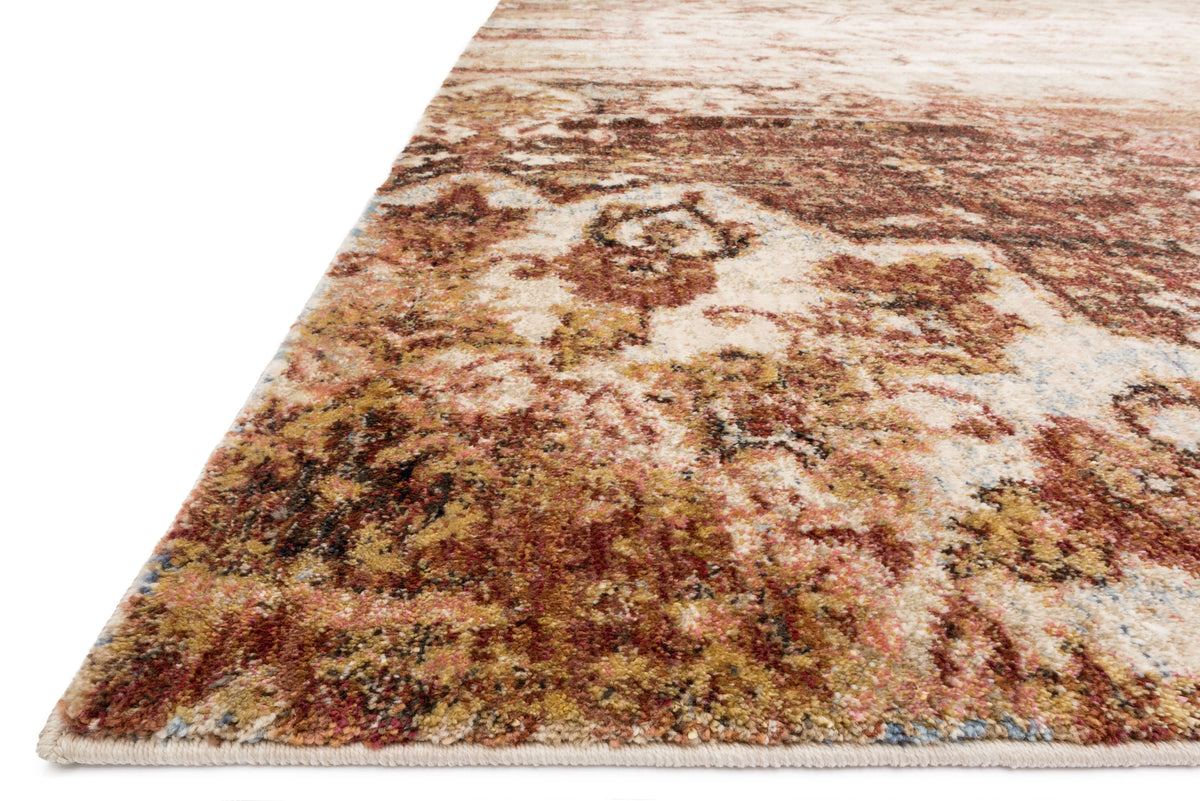Rust and ivory transitional power-loomed rug with distressed medallion