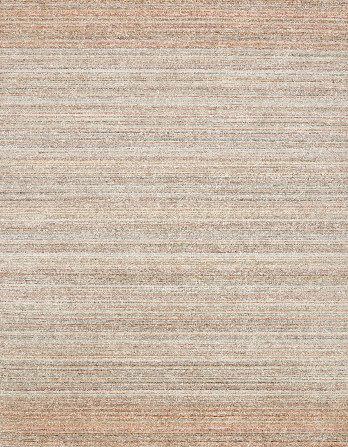 Hand-loomed transitional rug in silver and blush tones with fine woven stripes