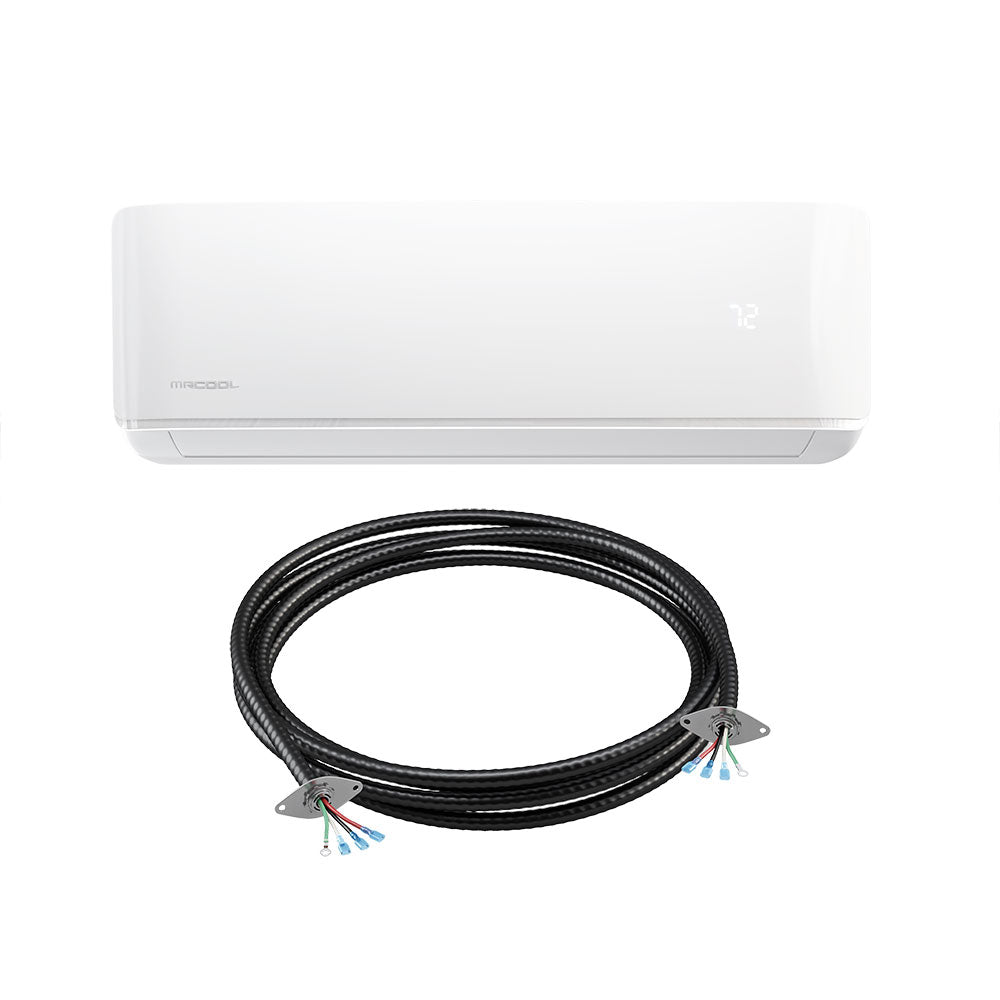 Black insulated refrigerant line set with multi-wire connectors and metal mounting brackets