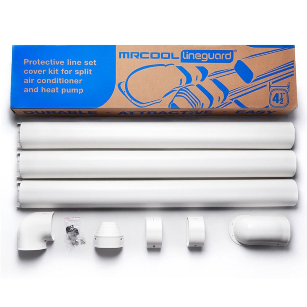 MRCOOL LineGuard 4.5 in line set cover kit box with white insulation covers and fittings