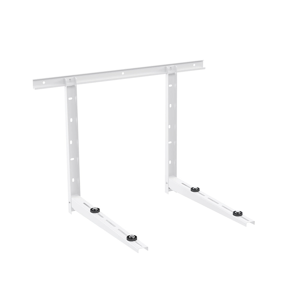 White metal condenser wall mounting bracket with two side support arms and bolt heads