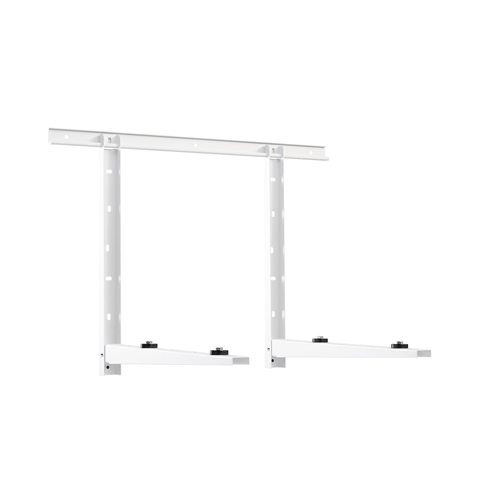 White metal condenser wall mount bracket with top rail and two extended horizontal supports