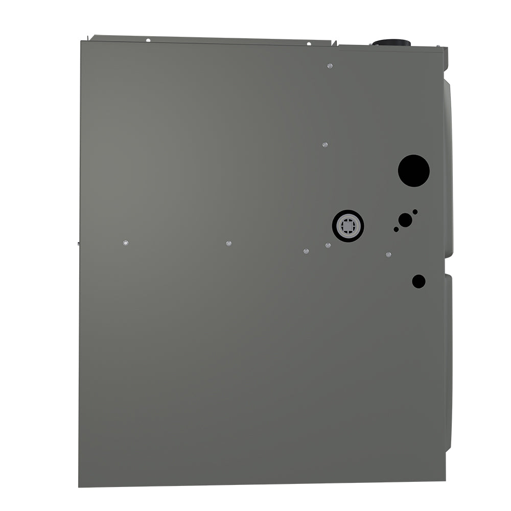 Gas furnace front service panel, gray metal with pressure gauge and indicator ports