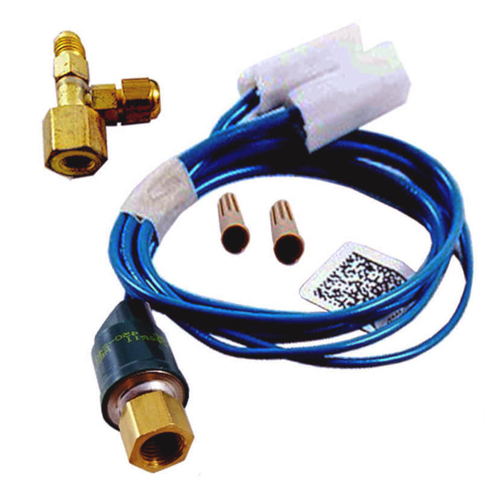 MRCOOL low ambient AC condenser kit with blue line set, brass fittings, and sensor