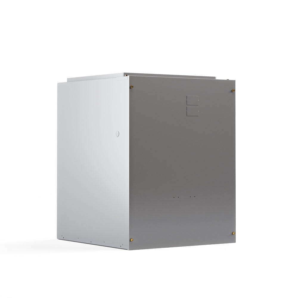 MRCOOL modular blower housing, rectangular gray metal cabinet with open top