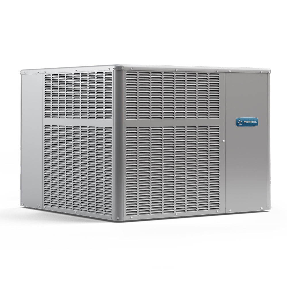 MRCOOL packaged heat pump condenser unit with vented metal housing