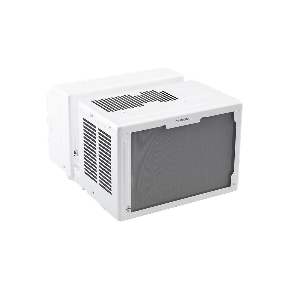 U-shaped window air conditioner, white unit with front grille and display window