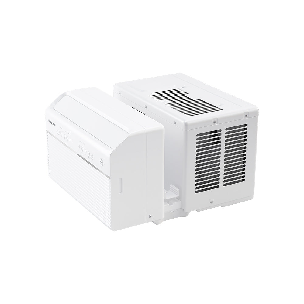 U-shaped window air conditioner showing side vent openings and top grille