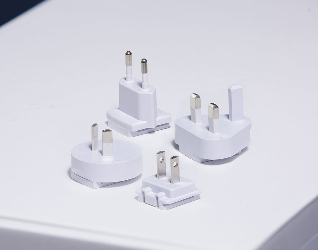 DoorBird 15V mains adaptor plug heads with two-pin prongs and grounding pins