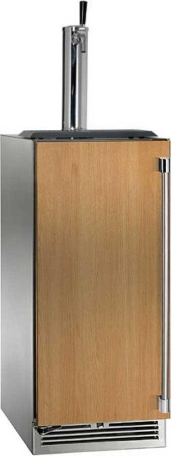Perlick 15-inch indoor beer dispenser with draft arm tower and wood-front door