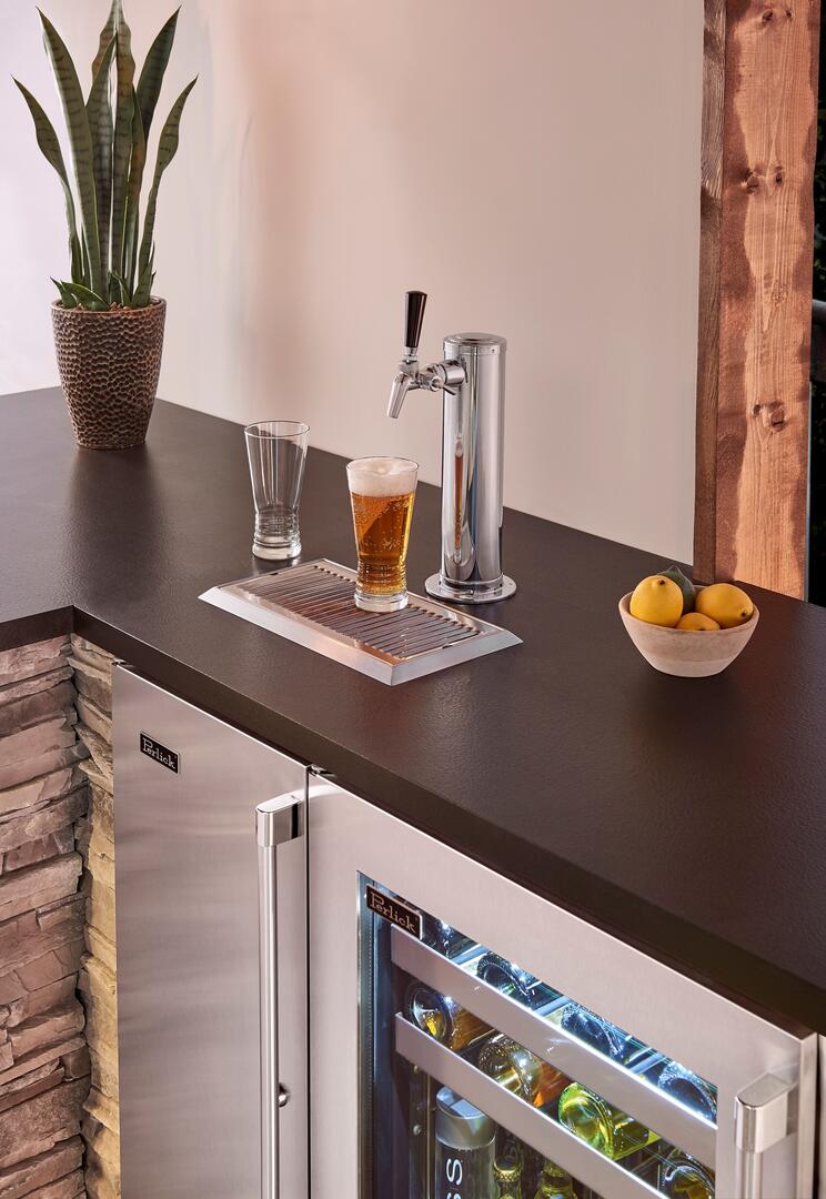 Stainless beer dispenser with draft faucet, drip tray, and stainless front base
