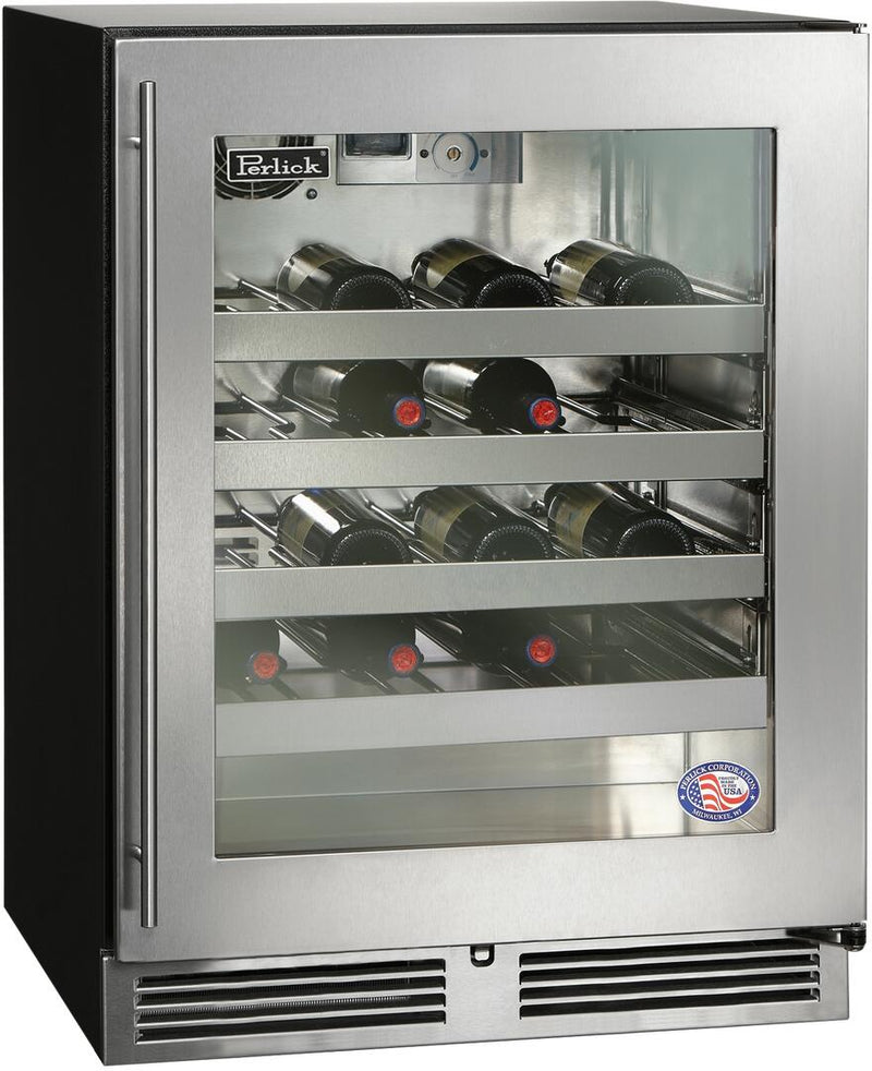 Perlick 24" Built-In Single Zone Wine Cooler with 32 Bottle Capacity in Stainless Steel with Glass Door (HA24WB-4-3L & HA24WB-4-3R) Wine Coolers Perlick No Right 