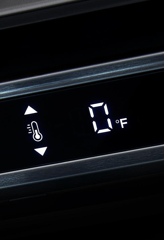 Freezer temperature display in °F with thermometer and up/down arrow icons