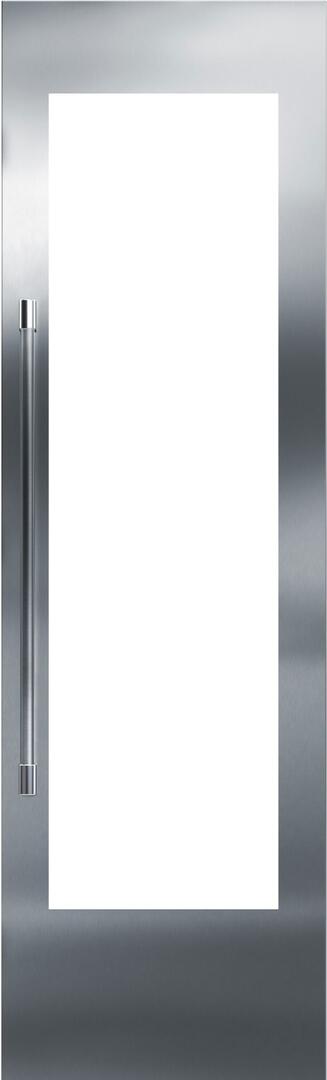 Stainless steel door panel with clear glass and vertical handle bar