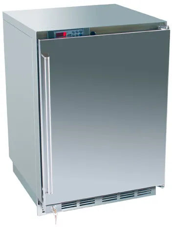 Stainless outdoor compact refrigerator with glass door and vertical handle