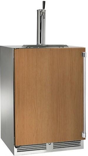 Outdoor beer dispenser with stainless sides, wood front panel and upright draft tap