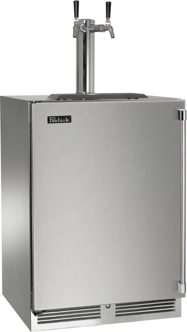 Stainless steel outdoor beer dispenser with two taps and front vented base
