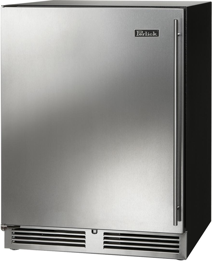 Stainless steel built-in compact freezer with vertical handle and lower vent grille