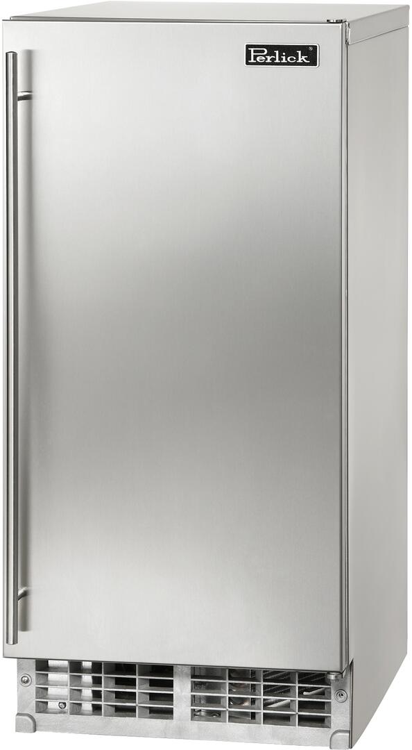 Perlick stainless steel undercounter ice maker with vertical handle and front ice grid