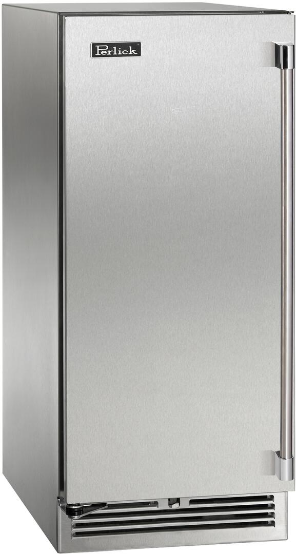 Stainless steel single-zone wine cooler, Perlick logo, bottom vent grille