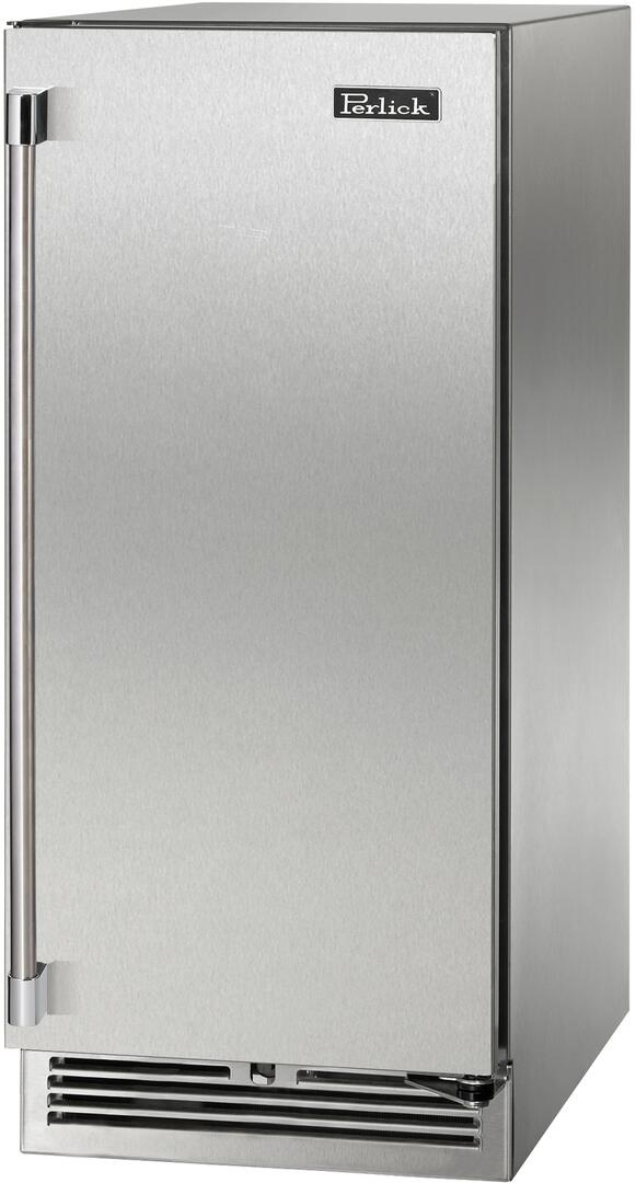 Perlick stainless compact refrigerator door with side handle and bottom ventilation grille