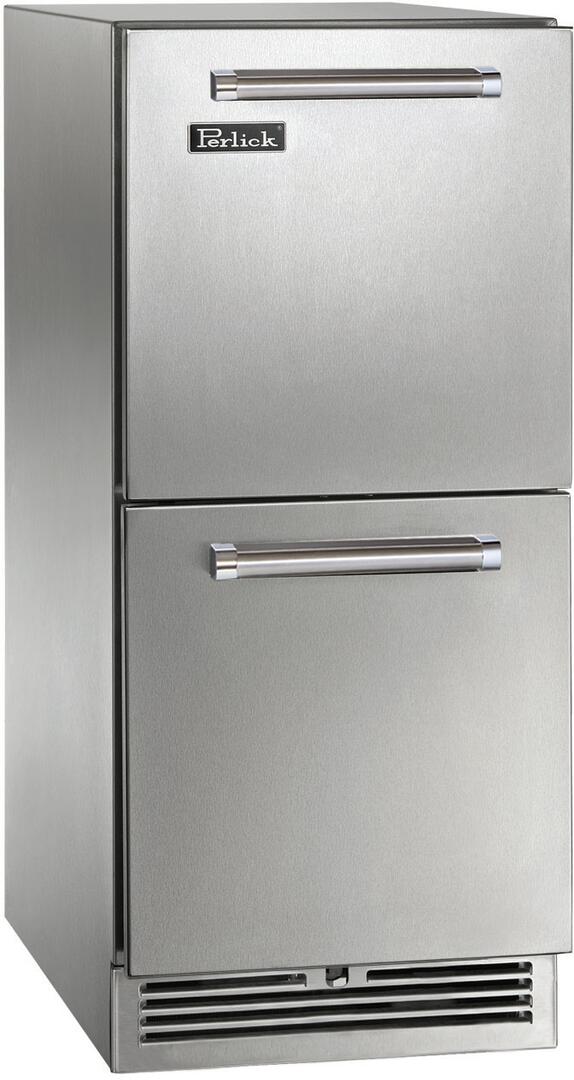 Stainless steel built-in drawer refrigerator with two drawers and handle bars