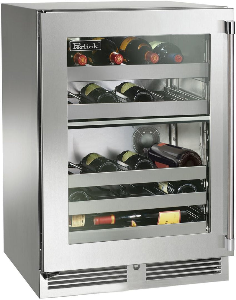 Perlick Signature Series 24" Built-In Dual Zone Wine Cooler with 32 Bottle Capacity in Stainless Steel (HP24DS-4-3L) Beverage Centers Perlick 