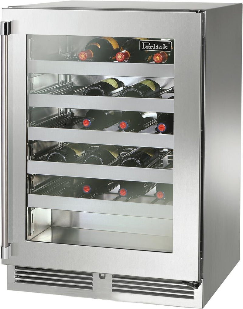 Perlick Signature Series 24" Built-In Single Zone Wine Cooler with 45 Bottle Capacity in Stainless Steel with Glass Door (HP24WS-4-3L & HP24WS-4-3R) Wine Coolers Perlick No Right 