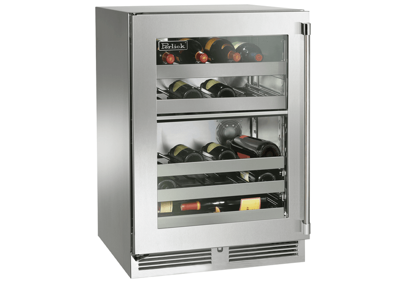 Perlick Signature Series 24" Outdoor Built-In Dual Zone Wine Cooler with 32 Bottle Capacity in Stainless Steel with Glass Door, Left Hinge (HP24DO-4-3L) Wine Coolers Perlick 