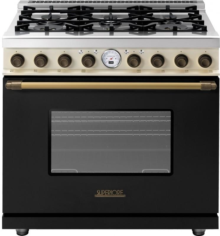 Superiore Deco 36" Dual Fuel Freestanding Range in Black and Cream Matte with Bronze Trim (RD361SCNCB_) Ranges Superiore 