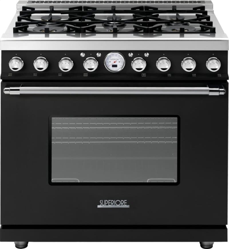 Superiore Deco 36" Dual Fuel Freestanding Range in Black Matte with Chrome Trim (RD361SCN_C_) Ranges Superiore 