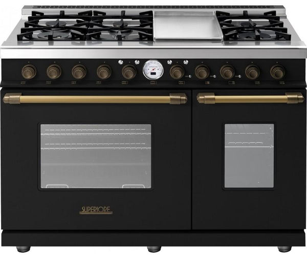 Superiore Deco 48" Dual Fuel Double Oven Freestanding Range in Black Matte with Bronze Trim (RD482SCN_B_) Ranges Superiore 