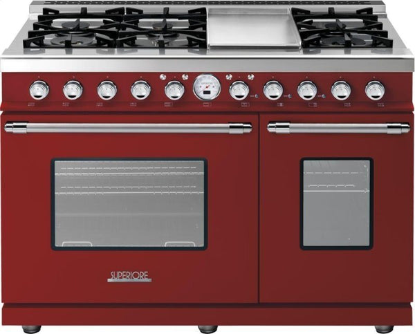 Superiore Deco 48" Dual Fuel Double Oven Freestanding Range in Red Matte with Chrome Trim (RD482SCR_C_) Ranges Superiore 