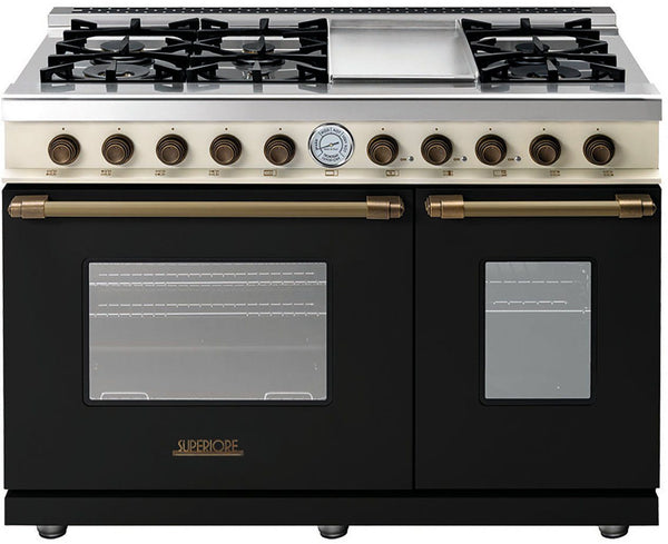 Superiore Deco 48" Gas Double Oven Freestanding Range in Black and Cream Matte with Bronze Trim (RD482GCNCB_) Ranges Superiore 