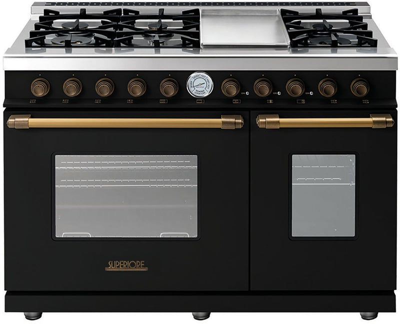 Superiore Deco 48" Gas Double Oven Freestanding Range in Black Matte with Bronze Trim (RD482GCN_B_) Ranges Superiore 