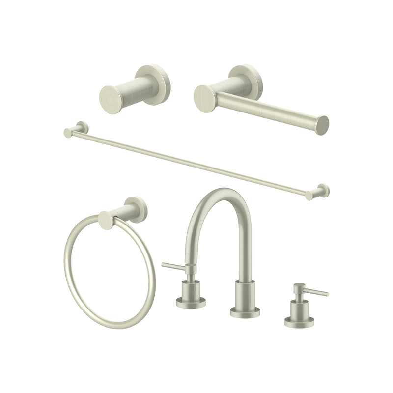 ZLINE Emerald Bay Bathroom Package with Faucet, Towel Rail, Hook, Ring and Toilet Paper Holder in Brushed Nickel (5BP-EMBYACCF-BN)