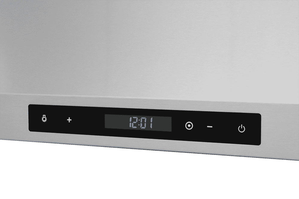 Range hood control panel with digital display and touch buttons