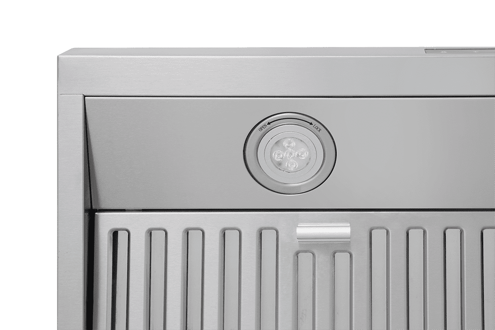 Stainless steel wall hood vent with circular control dial