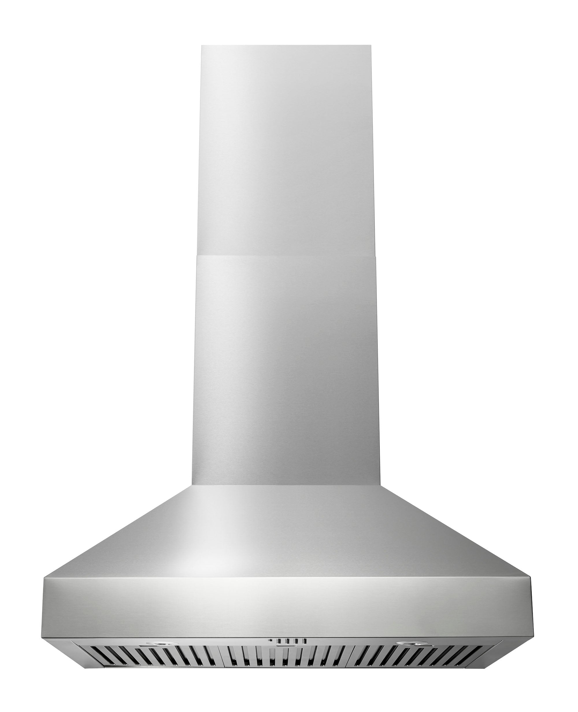Stainless steel chimney-style range hood with vented bottom filter